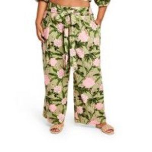 NWT Women's Large Peony Print Wide Leg Pants - Agua Bendita x Target